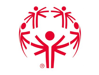 A red logo of people holding hands in the shape of a circle.